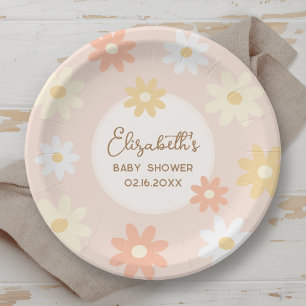 Plato De Papel Sencillo Chic Retro Daisy Boho Niña Baby Shower