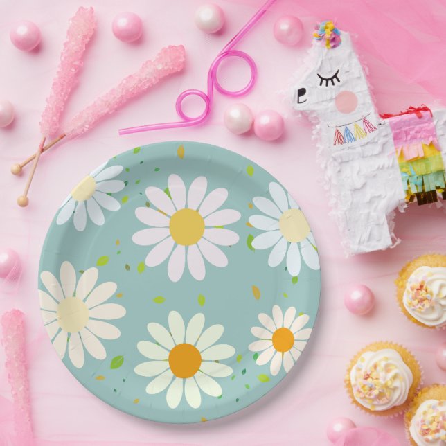 Plato De Papel Sencillo Daisy Flowe Patrón floral moda Girly (Fiesta)
