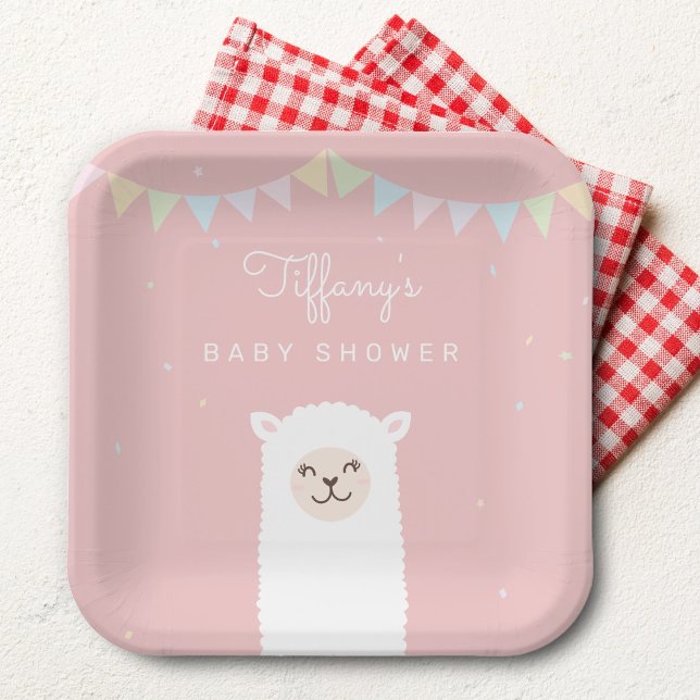 Plato De Papel Sencillo elegante Alpaca Llama Chica Baby Shower (Subido por el creador)
