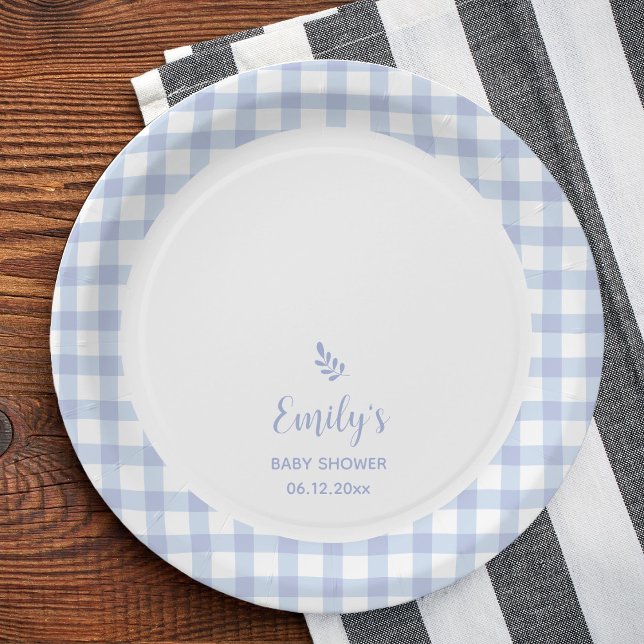 Plato De Papel Sencillo Elegante Blue Gingham Plaid Boy Baby Show (Subido por el creador)