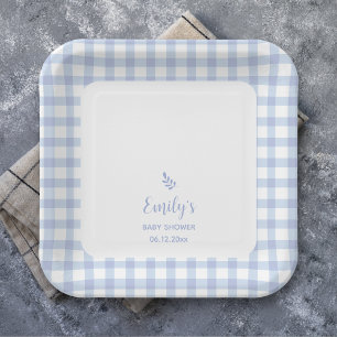 Plato De Papel Sencillo Elegante Blue Gingham Plaid Boy Baby Show