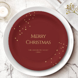 Plato De Papel Sencillo elegante Red & Gold Confetti Feliz Navida