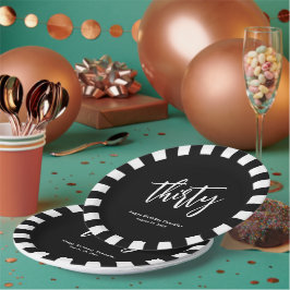 Plato De Papel Sencillo Fiesta de cumpleaños 30 en blanco y negro