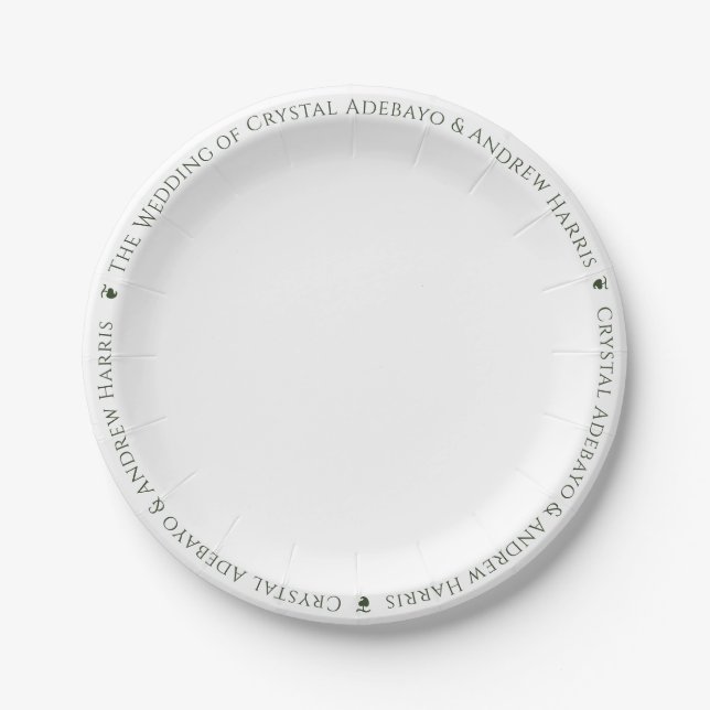 Plato De Papel Sencillo nombre de matrimonio elegante borde Serif (Anverso)