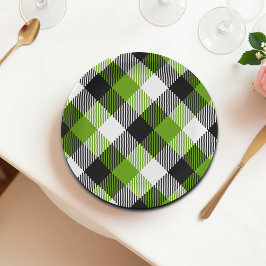 Plato De Papel Sencillo Tartán Plaids Neon Green