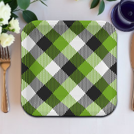 Plato De Papel Sencillo Tartán Plaids Neon Green