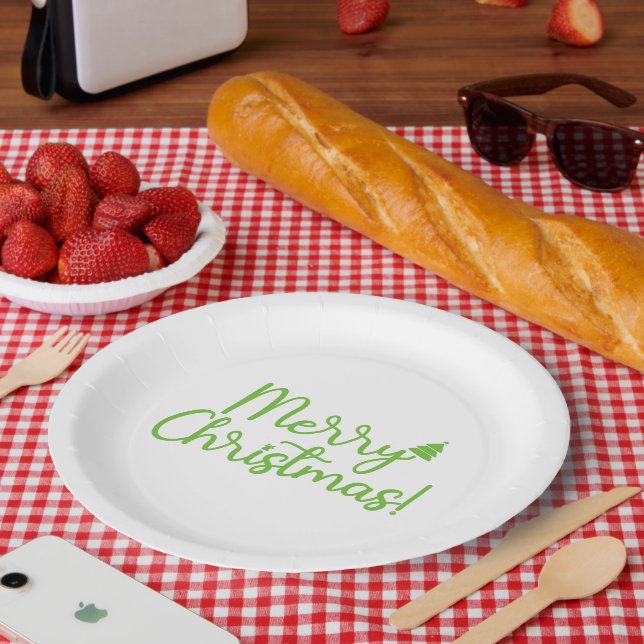 Plato De Papel Sencillo texto de Navidad verde de Feliz Feliz Ver (Picnic)