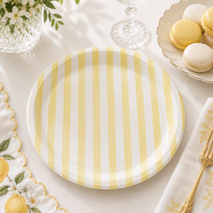 Plato De Papel Sencillo y elegante baby shower de rayas amarillas