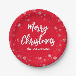 Plato De Papel Sencillo y elegante Navidad con copo de nieve blan