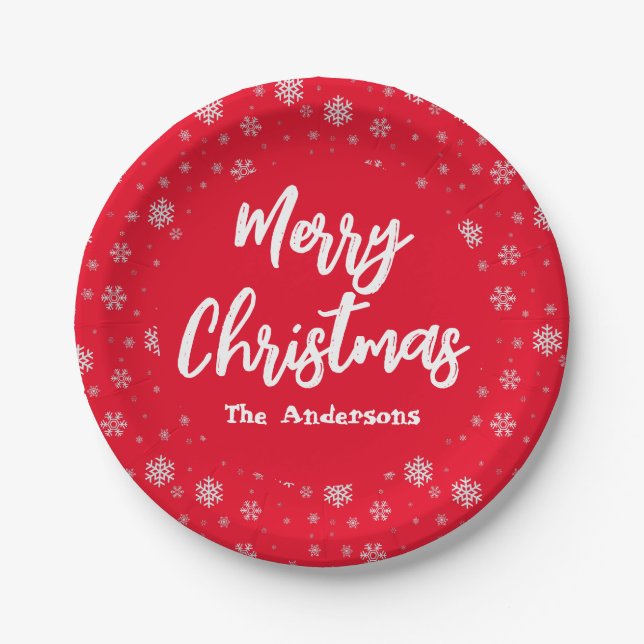 Plato De Papel Sencillo y elegante Navidad con copo de nieve blan (Anverso)