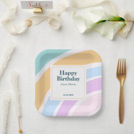 Plato De Papel Sencillo y moderno Pastel Rainbow Happy Birday