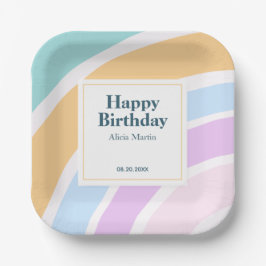 Plato De Papel Sencillo y moderno Pastel Rainbow Happy Birday