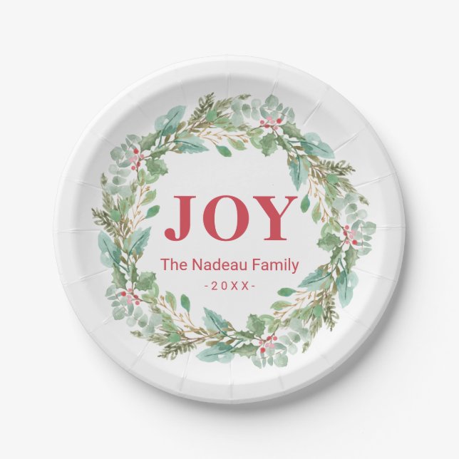 Plato De Papel Sencillos Navidades modernos de Wreath Joy (Anverso)