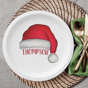 Plato De Papel Sencillos rojos Navidades tradicionales Santa Hat