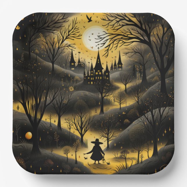 Plato De Papel Sendero asustado de Halloween (Anverso)