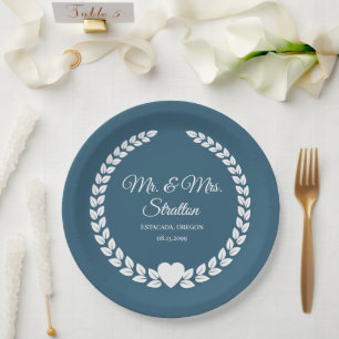 Plato De Papel Señor y Señora Novios Personalizados Recién Casado