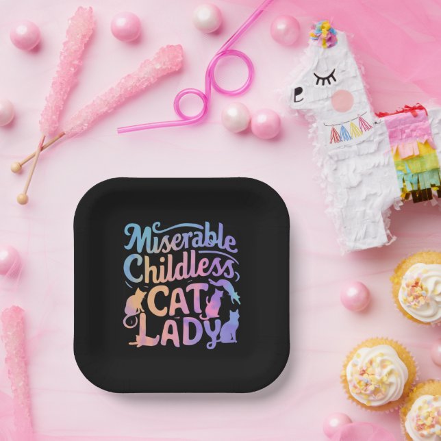 Plato De Papel Señora de gatos sin hijos miserable (Fiesta)