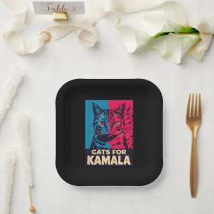 Plato De Papel Señora de gatos sin hijos vota por Kamala Harris 2