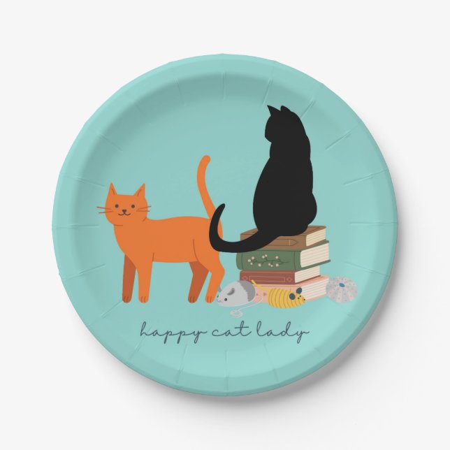 Plato De Papel Señora Feliz Gato (Anverso)