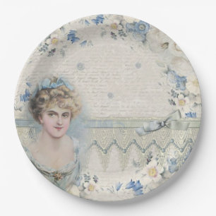 Plato De Papel Señora Victoriana Vintage Shabby Chic con Flores