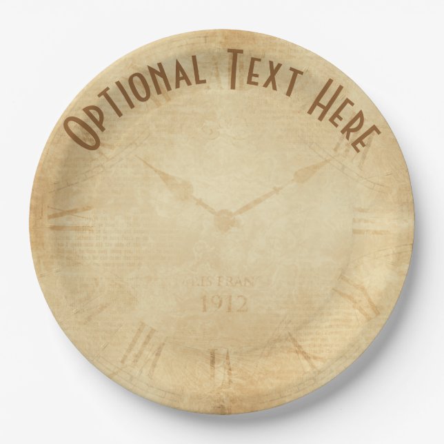 Plato De Papel Sepia Clock Face Steampunk (Anverso)