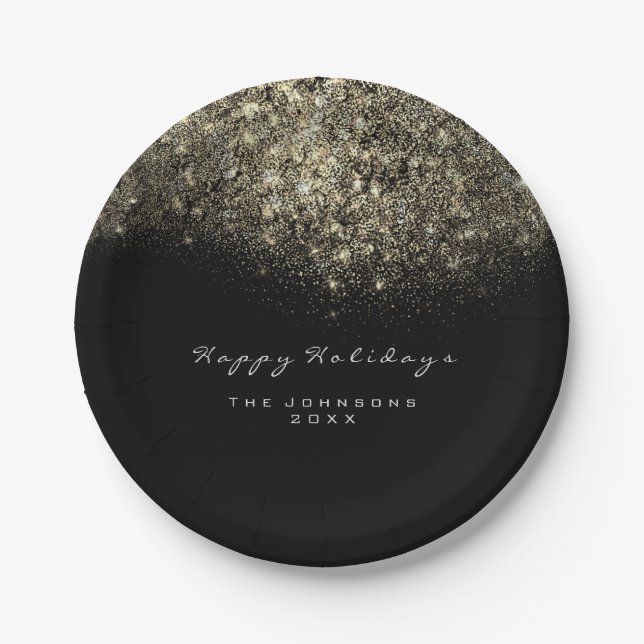 Plato De Papel Sepia Gold Sparkly Purpurina blanco negro (Anverso)