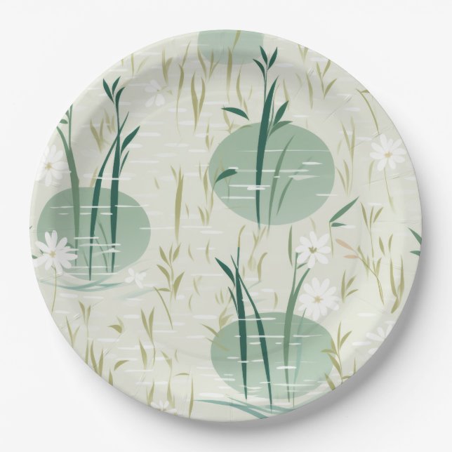 Plato De Papel Serena Flor de Bambú Asiática  (10) (Anverso)