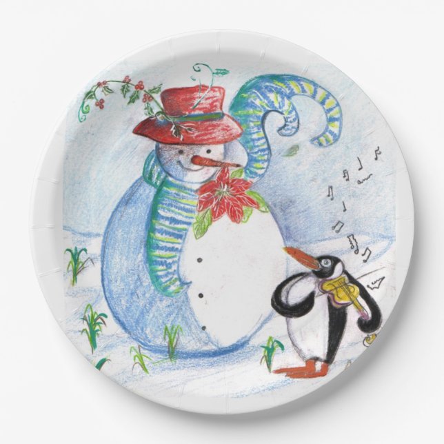 PLATO DE PAPEL SERENADE INVIERNO DE SNOWMAN Y PENGUIN (Anverso)