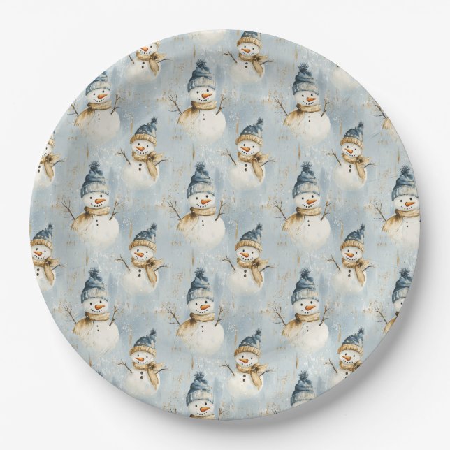 Plato De Papel Serenata de muñeco de nieve (Anverso)