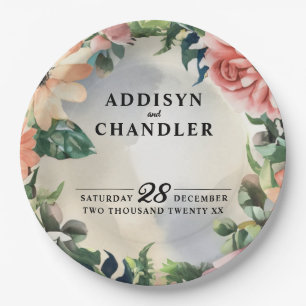 Plato De Papel Serene Garden Wreath: Elegancia Floral Pastel