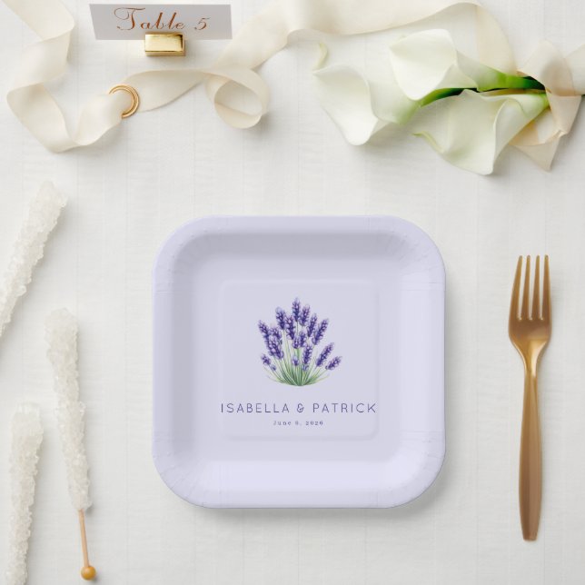 Plato De Papel Serene Lavender Botanical Illustration (Boda)