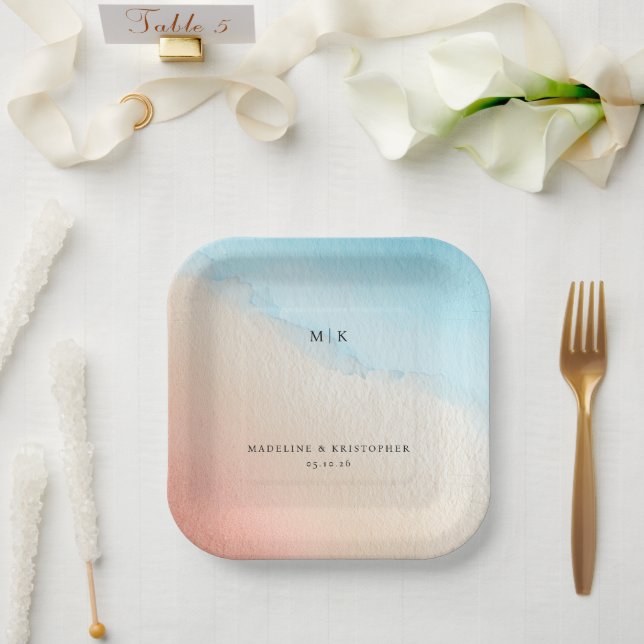 Plato De Papel Serene Pastel Watercolor Gradient (Boda)
