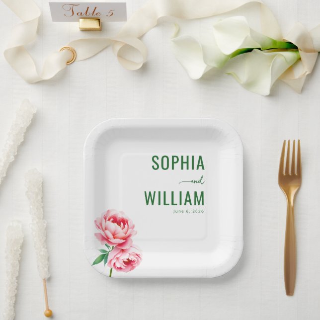 Plato De Papel Sereno Verde Floral (Boda)
