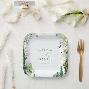 Plato De Papel Serenos Florales Acuarela Sage