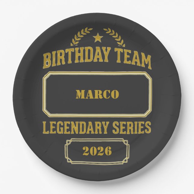Plato De Papel Serie Legendaria Personalizada de Oro Cumpleaños (Anverso)
