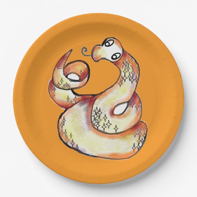 Plato De Papel serpiente en naranja (Anverso)