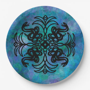 Plato De Papel Serpiente Tribal Negra y Blanca