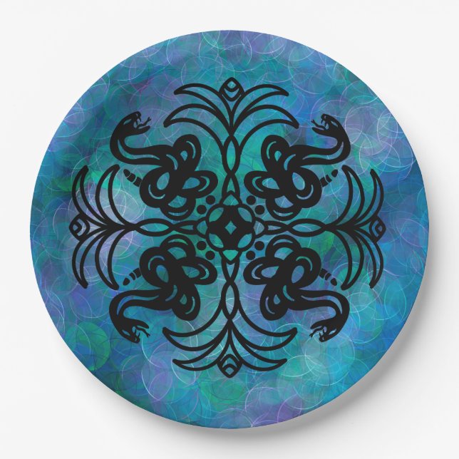Plato De Papel Serpiente Tribal Negra y Blanca (Anverso)