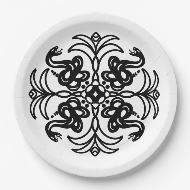 Plato De Papel Serpiente Tribal Negra y Blanca (Anverso)