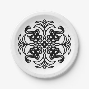 Plato De Papel Serpiente Tribal Negra y Blanca