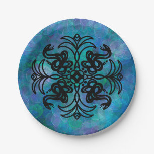 Plato De Papel Serpiente Tribal Negra y Blanca