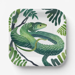 Plato De Papel Serpiente Verde   Año de la Serpiente Acuarela