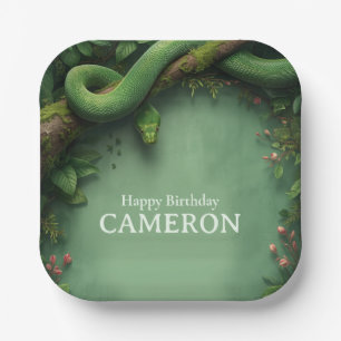 Plato De Papel Serpiente Verde de Selva Tropical Personalizada No