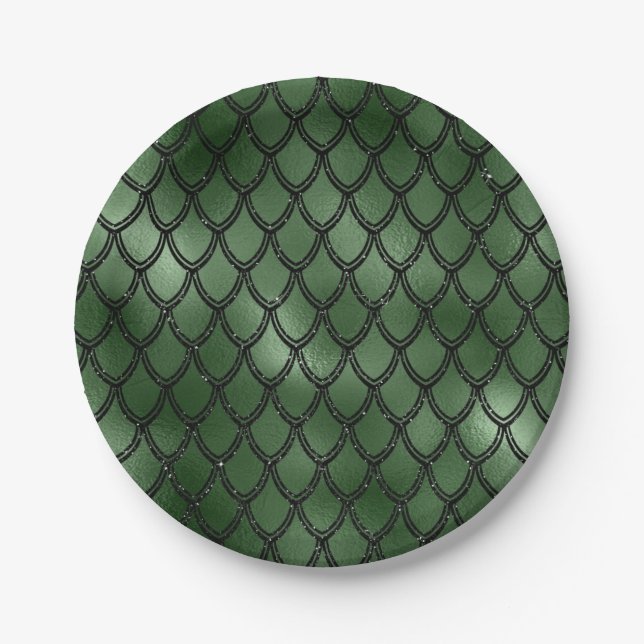 Plato De Papel Serpiente Verde Patrón de Reptil (Anverso)
