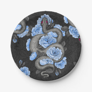Plato De Papel Serpientes y rosas azules