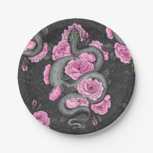 Plato De Papel Serpientes y rosas rosas rosas