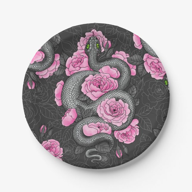 Plato De Papel Serpientes y rosas rosas rosas (Anverso)