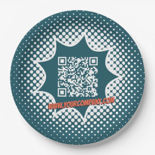 Plato De Papel Servicio de limpieza de código QR azul promocional
