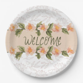 Plato De Papel Servilletas de bienvenida con flores de acuarela r