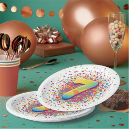 Plato De Papel Servilletas de cumpleaños 7 años Confeti Arcoíris
